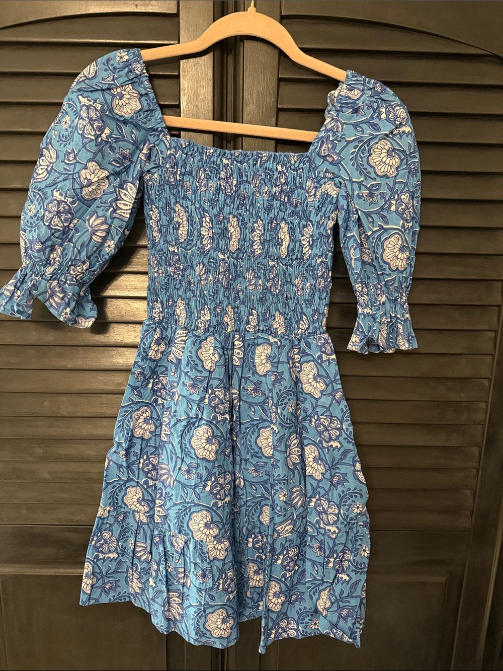 Perry Walker Collective Smocked Blue Floral Mini Dress with Puff Sleeves